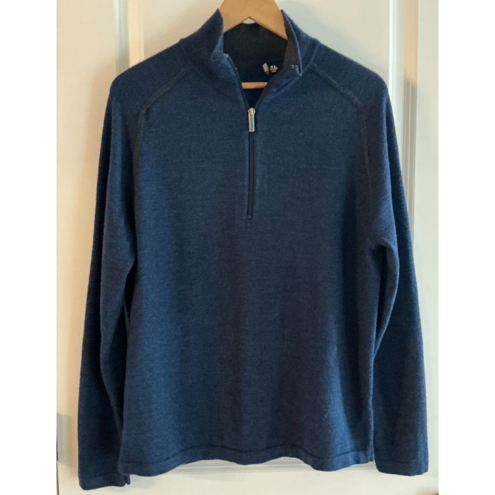 Smartwool Mens XL 100%‎ Merino Wool Quarter Zip Sweater Navy Blue Pullover
